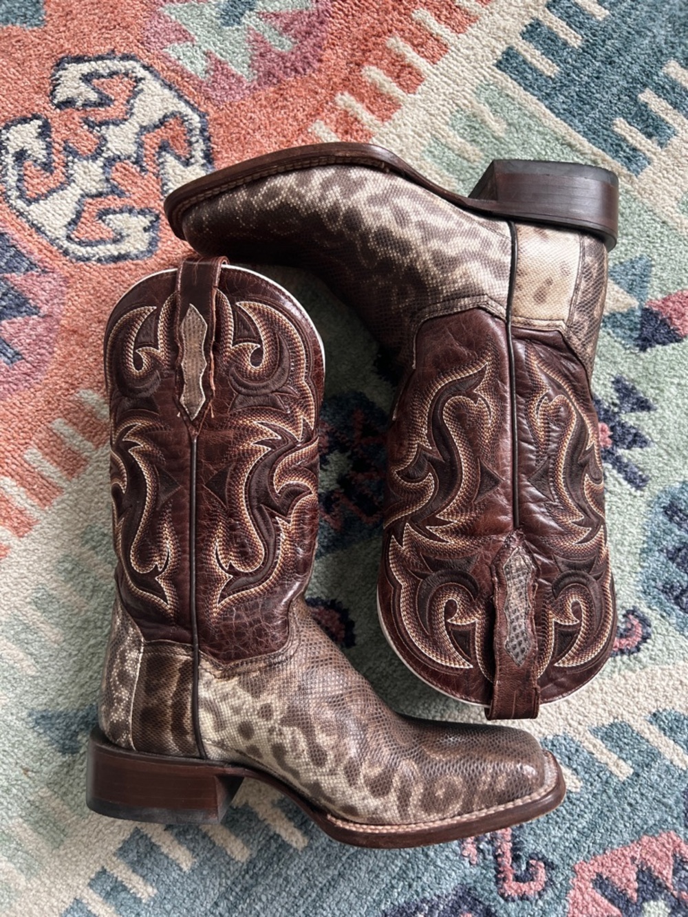 Dan Post Western Genuine Carunga Snake Boots Square Toe Size 7.5 Style DPS702